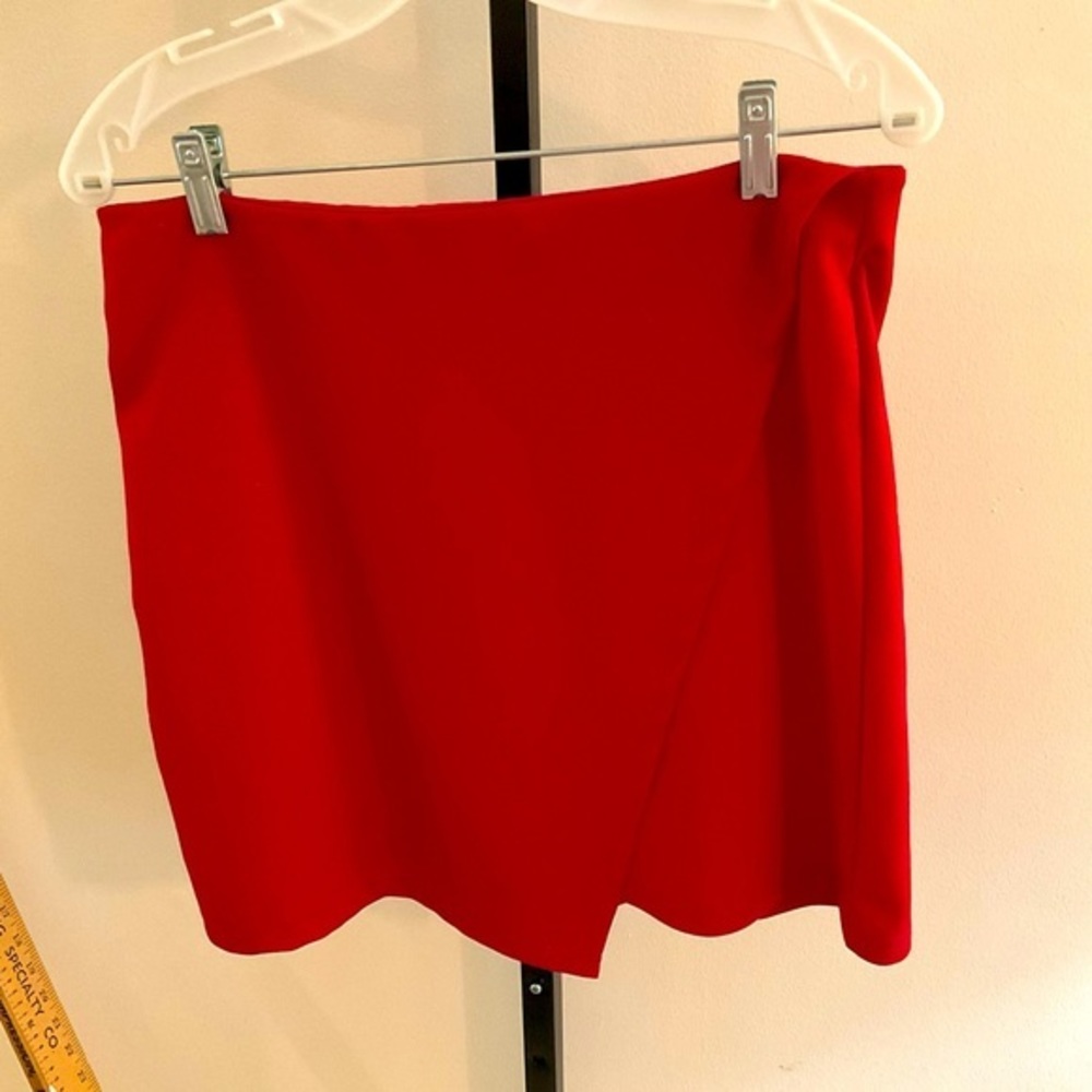 🦋🦋🦋 SHEIN XL Mini Skirt Dark Red Faux Wrap Back Heavy Crepe  Poly/Elastane